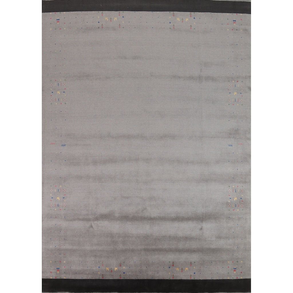 Gray Gabbeh Oriental Area Rug Handmade Wool Carpet - 9'4" x 11'9"