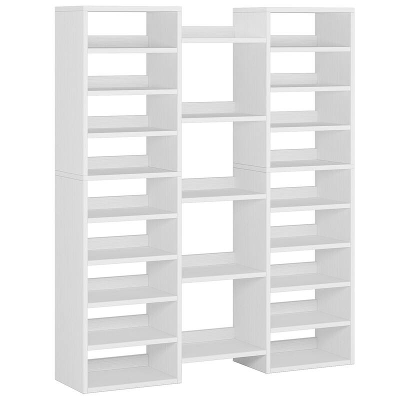 47" White 14-Tier Shoe Storage Cabinet with 22 Open Cubbies