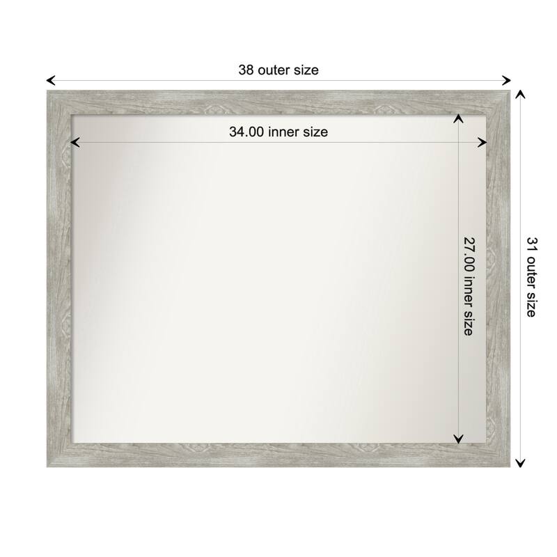 Dove Greywash Narrow Framed Non-Beveled Custom Wall Mirror, Bathroom Vanity Mirror - Outer Size: 37.5 x 30.5