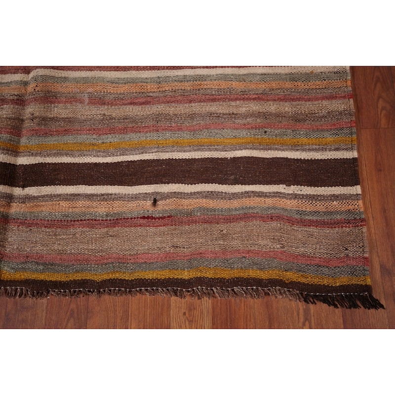 All-Over Striped Kilim Persian Area Rug Flatweave Wool Carpet - 4'11"x 7'0"