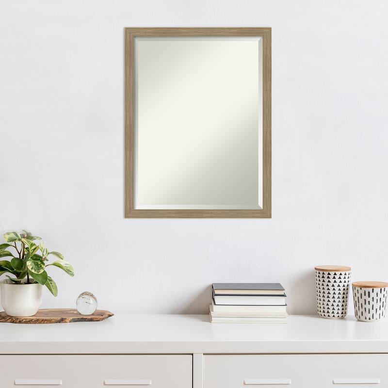 Woodgrain Stripe Beveled Wood Framed Wall Mirror