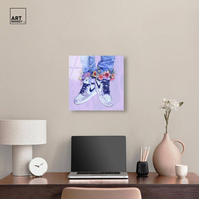 Lilac Floral Bloom Sneakers Acrylic by Art Remedy, Ready to Hang
