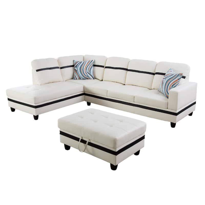 3-Pieces Sectional Sofa Set,Left Facing White(09514A)