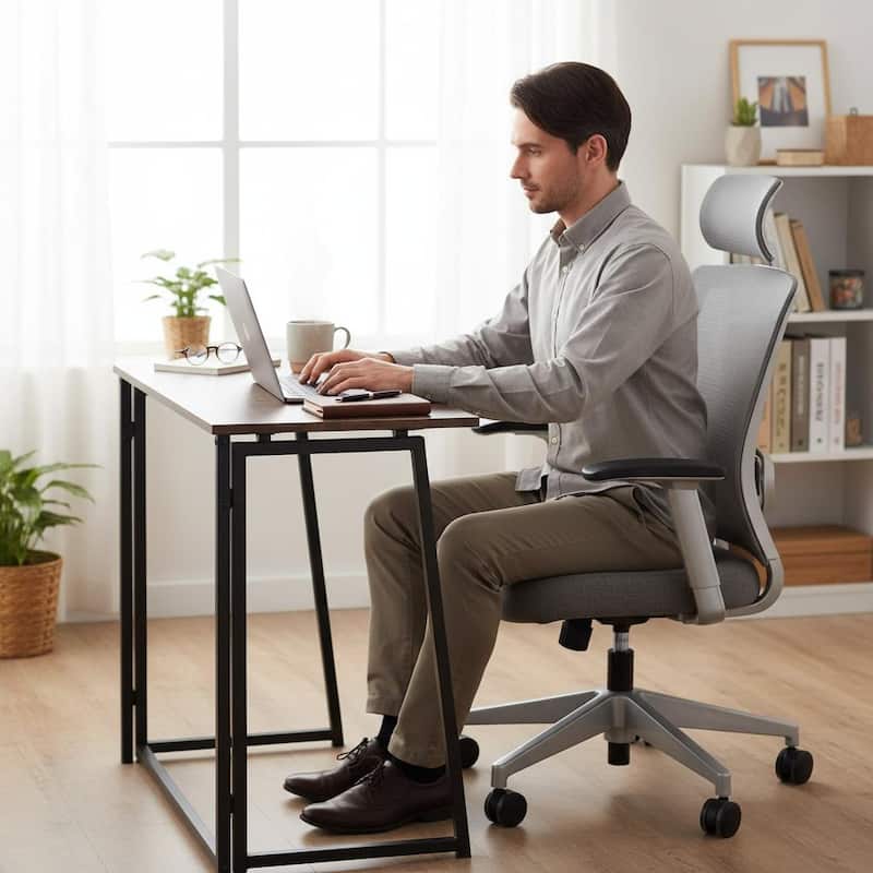 Homylin 31.5-Inch Folding Writing Desk, Space-Saving Computer & Study Table with Metal Frame