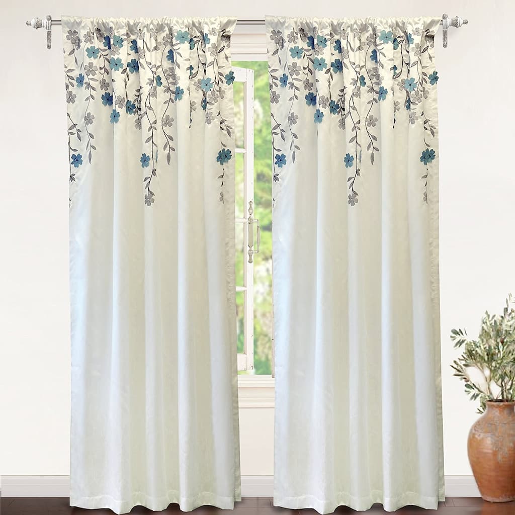 Porch & Den Oneida Floral Embroidered Faux Silk Window Curtain Panel