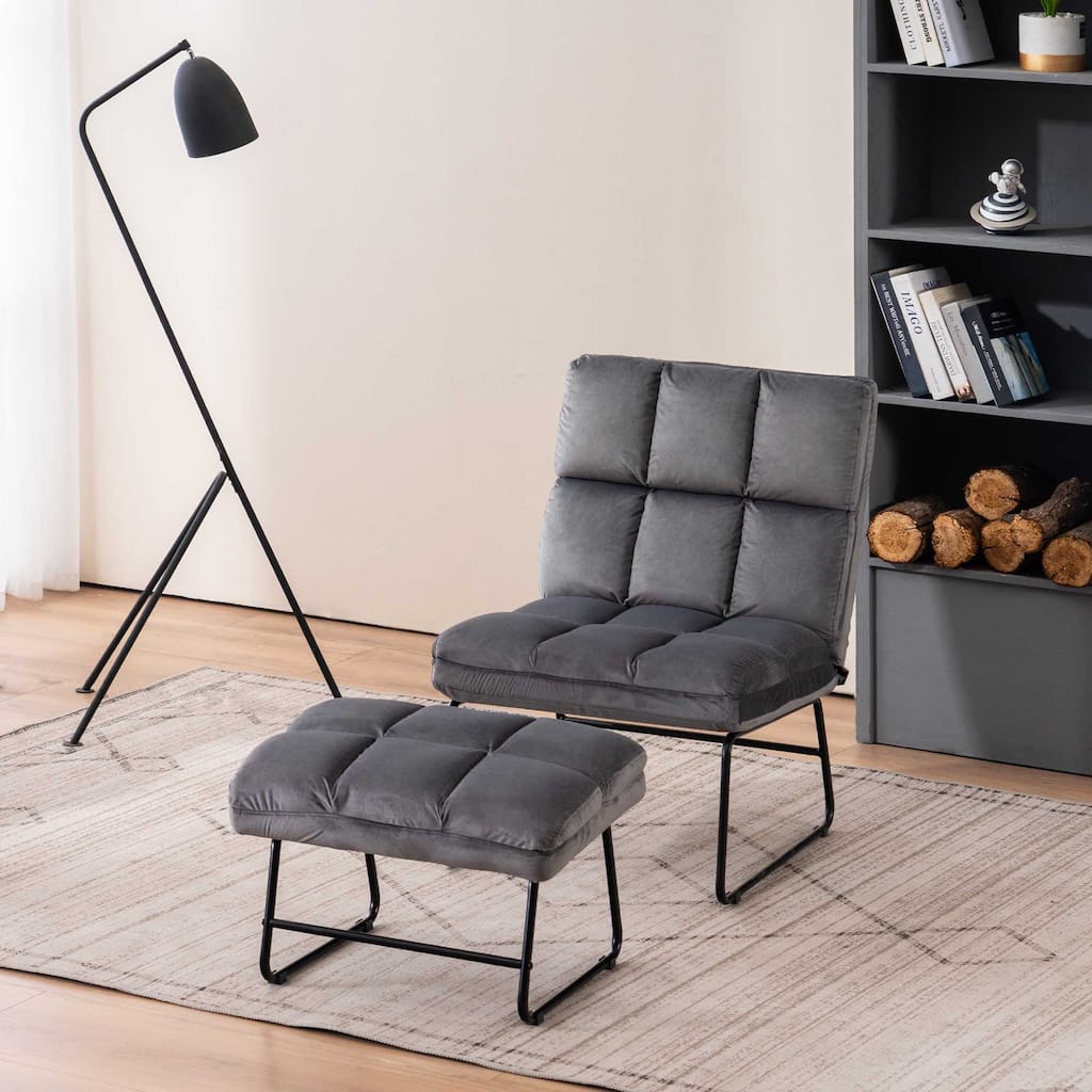 MCombo Modern Cushioned Velvet Accent Club Chair with Ottoman 0014 - 45"D x 23.6"W x 34.7"H