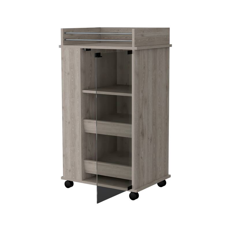 Baltimore Bar cart with Casters, Glass Door and 2-Side Shelf