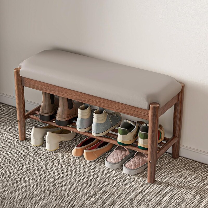 Porch Den Westfield 44 inch White PU Leather Tufted Shoe Rack Ottoman Storage Bench Bed Bath Beyond 22580858