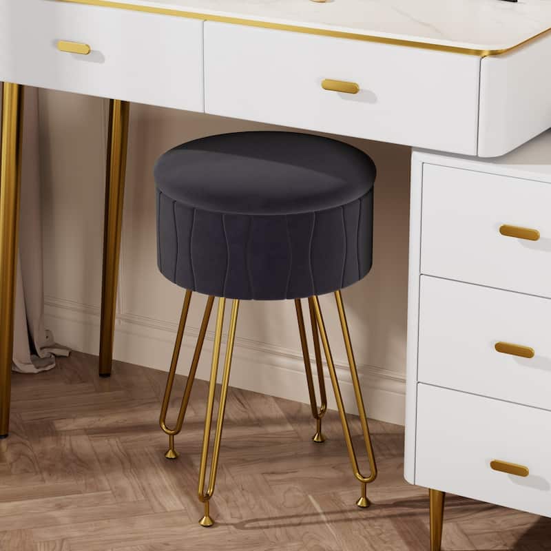 VECELO Multi-Functional Velvet Vanity Stool Chairs 18.5"H Tufted Small Stools with Metal Legs Modern Storage Footstool Ottomans