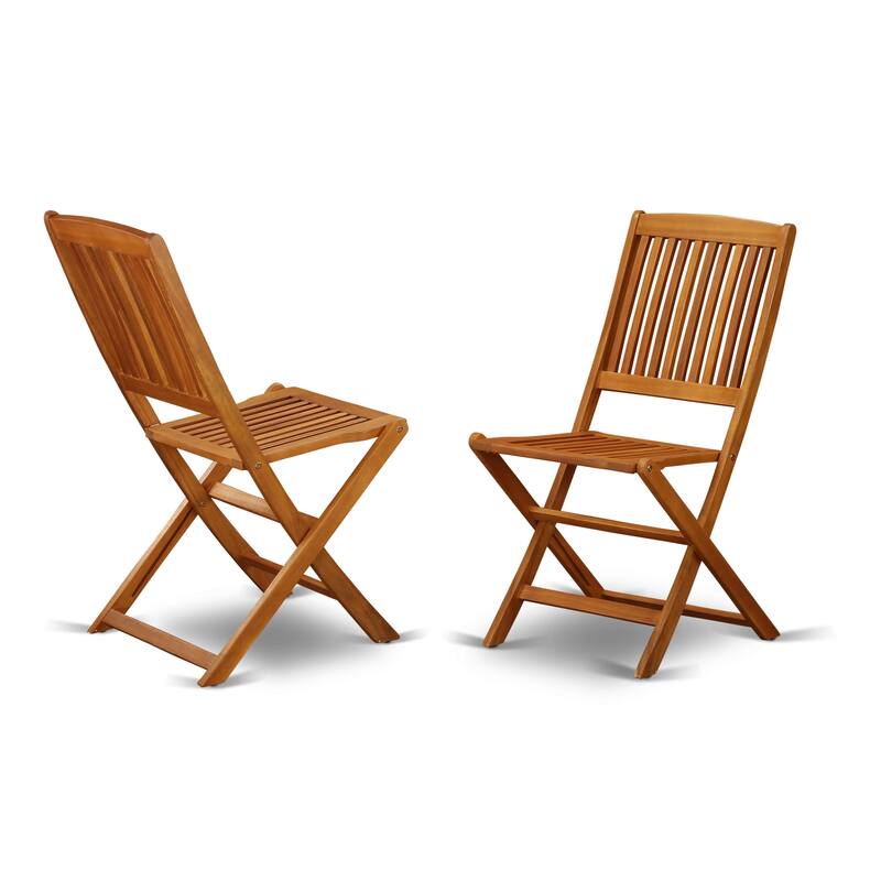 East West Furniture 3 Piece Outdoor Bistro Set- a Square Acacia Wood Coffee Table and 2 Folding Side Chairs, Natural Oil