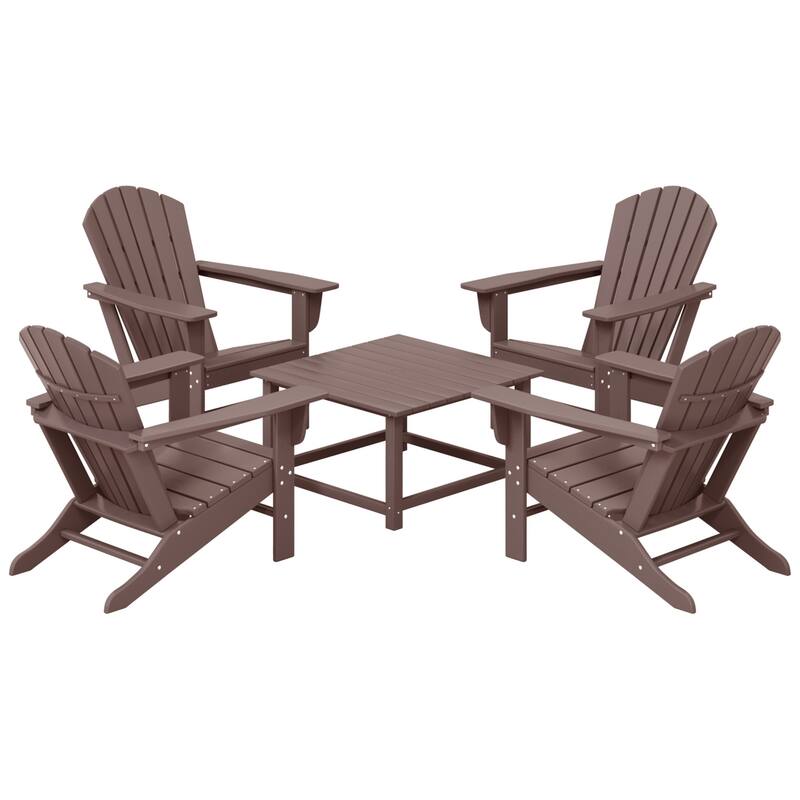 Altura Outdoor 5-Piece Adirondack Chair With Square Coffee Table Conversation Set - Dark Brown