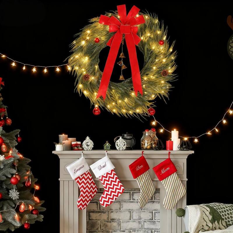 Anmytek 36" Festive Christmas Wreath - Front Door Decor with 8-Mode LED Lights & Ornaments