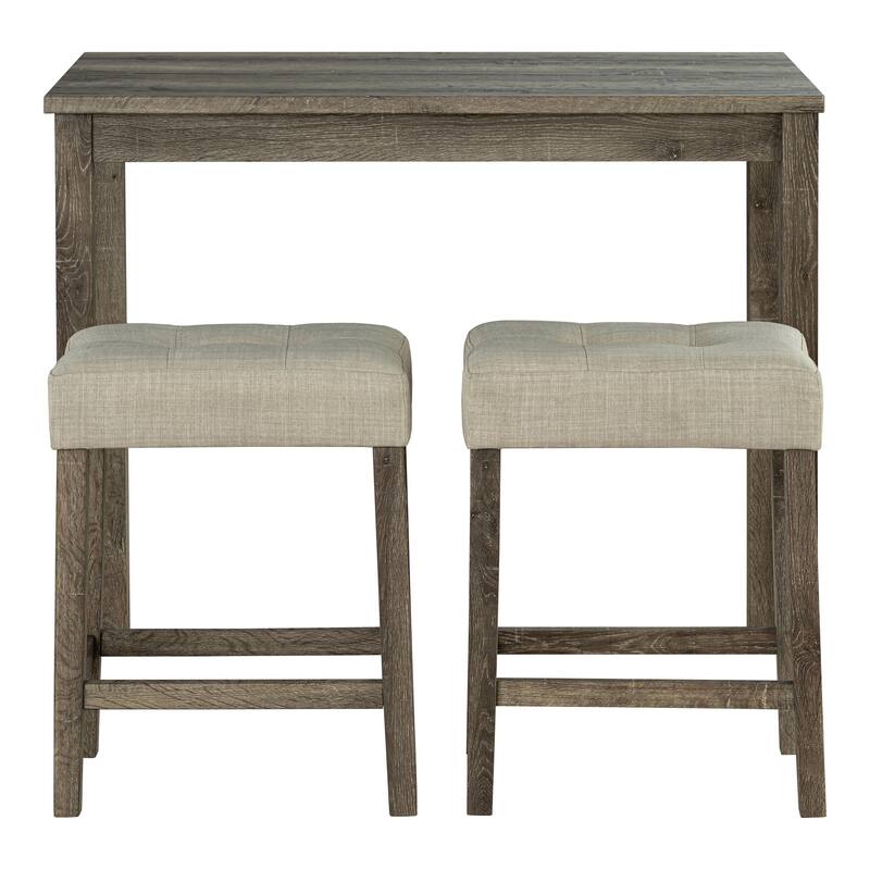 Furniture of America Nassel 3-Piece Brown Wood Counter Height Dining Table Set with Tufted Seat