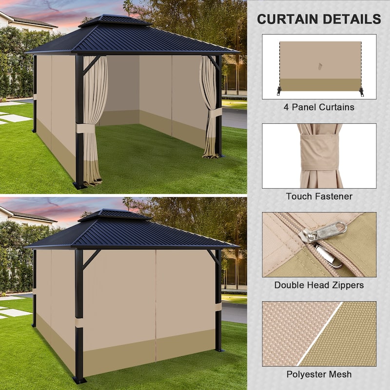 Aoodor Gazebo Curtain Replacement-Universal 4-Panel Sidewalls 10'x12', Curtain Only
