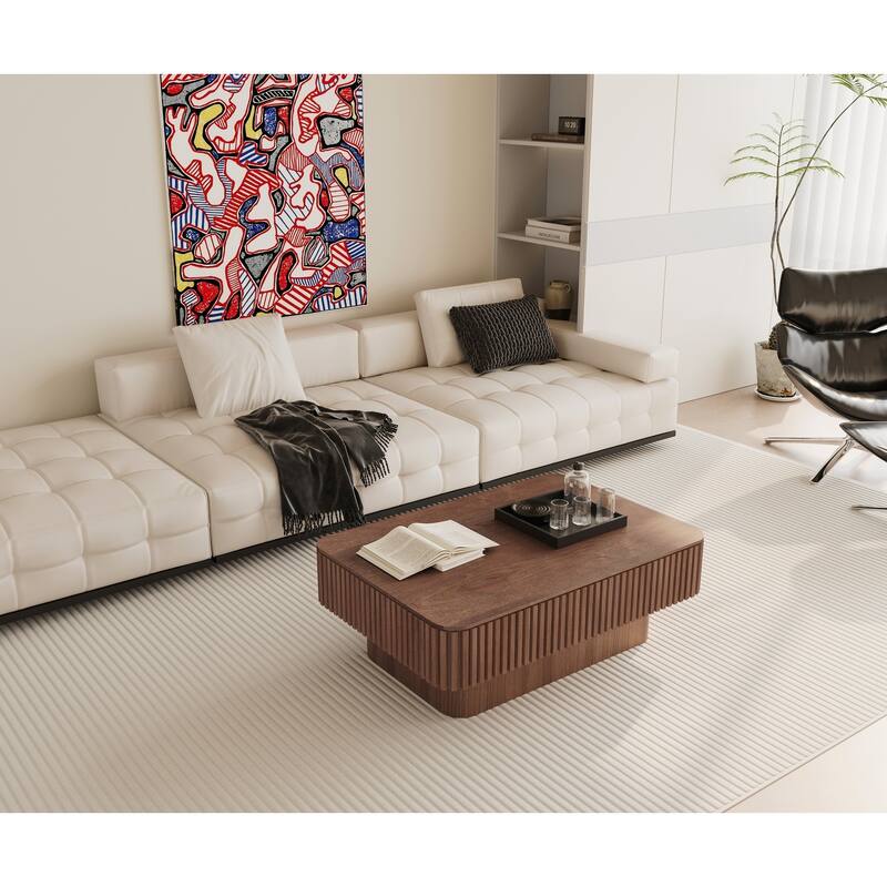 Coffee Table Solid Wood Veneered Modern Coffee Table Accent Tea Table with Storage and Adjustable Height for Living Room