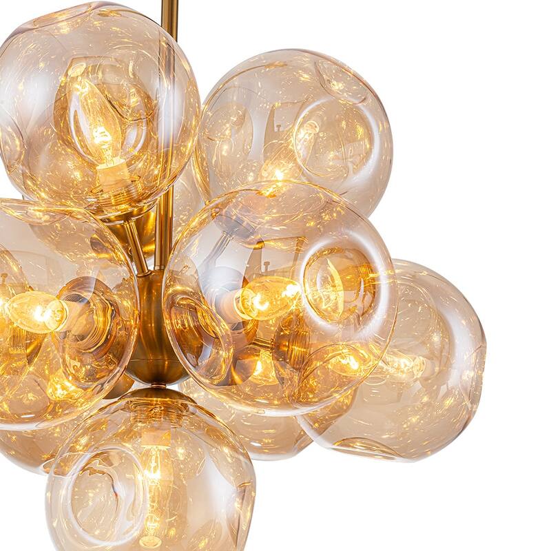 Designer Cluster Amber Glass Globe Round Sputnik Chandelier 22 inches