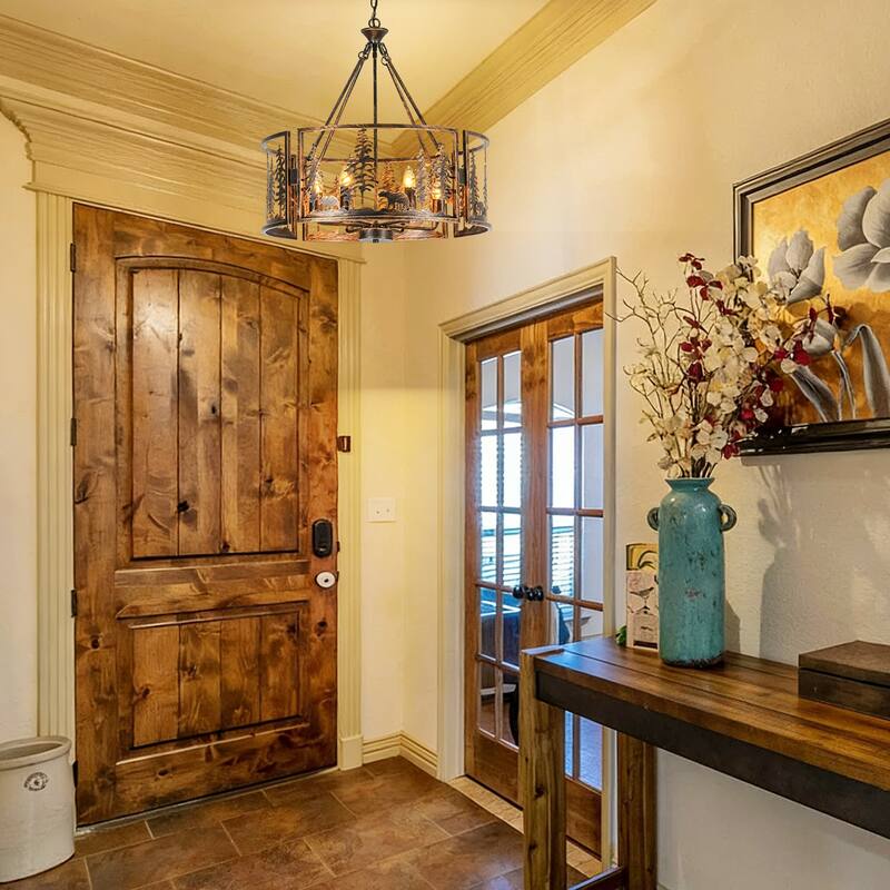 6-Light Black & Gold Iron Chandelier with Adjustable Chain for Rustic Lodge Spaces - 26 in. W x 26.4 in. H