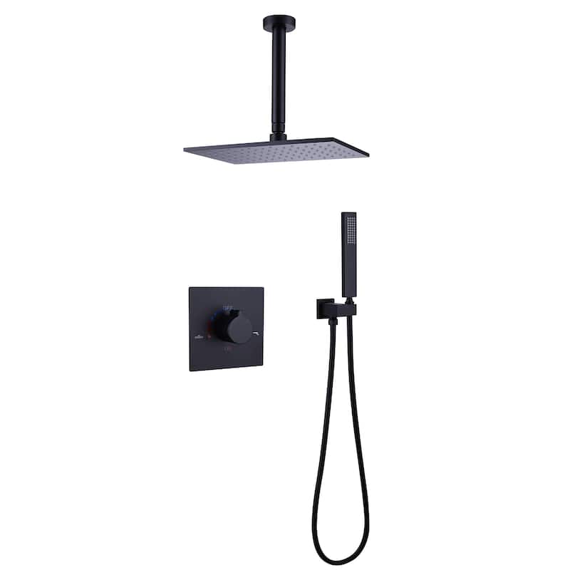 Ceiling Mount Shower System With Handheld Shower Faucet Set With Rough-in Valve Rainfall Modern Shower Head Combo Kit Trim Set