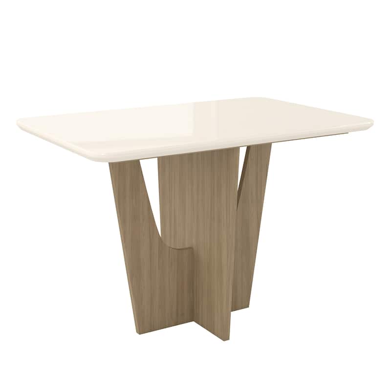 Compact 4 Seater Italian Dining Table With Painted Glass Top And Wooden Base