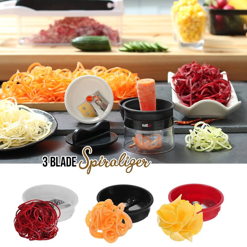 Empyrean 21 Piece Multifunctional Vegetable Chopper with Container, Includes 3-Blade Spiralizer and Julienne Peeler