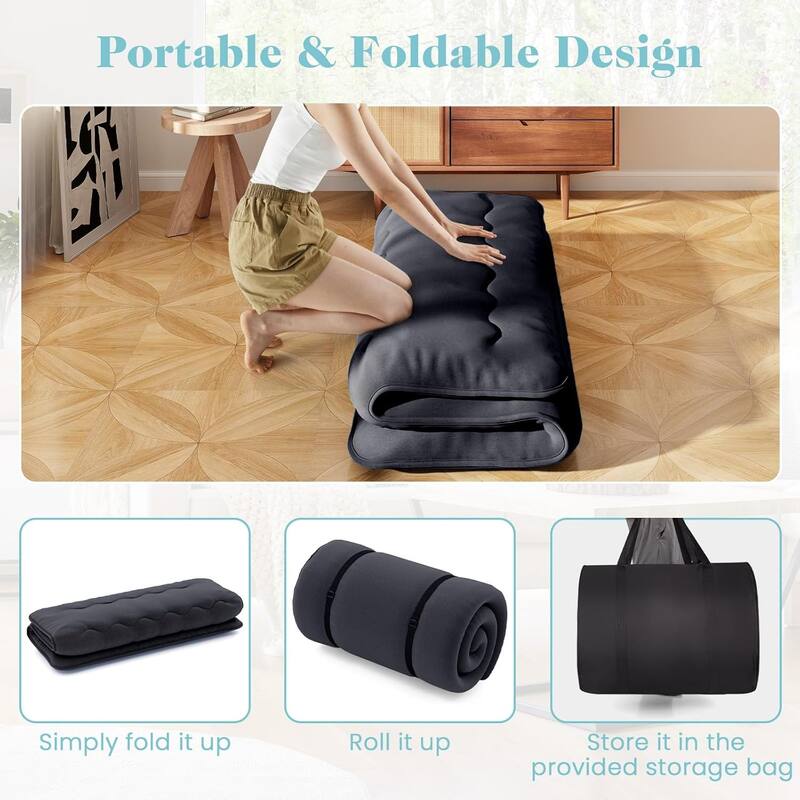 Roll-up Sleeping Cot Portable Futon Mattress w/Washable Cover