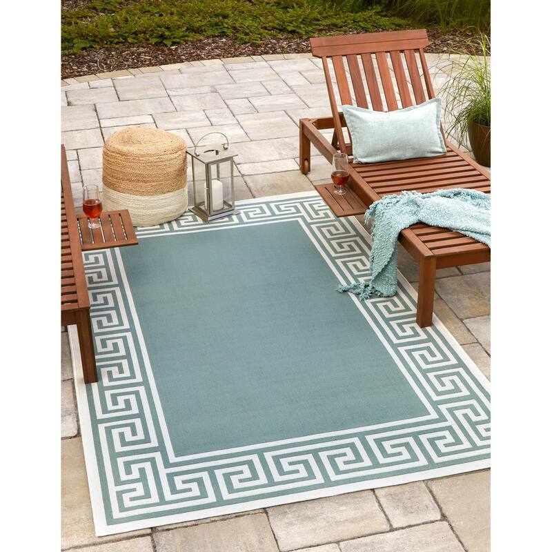 Outdoor Trisha Collection Area Rug - Aqua - 5'3"x8'