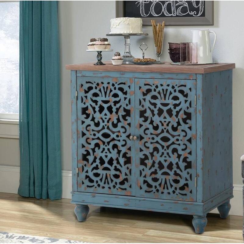 2-door Intricate Traditional Antique Storage Cabinet - Blue