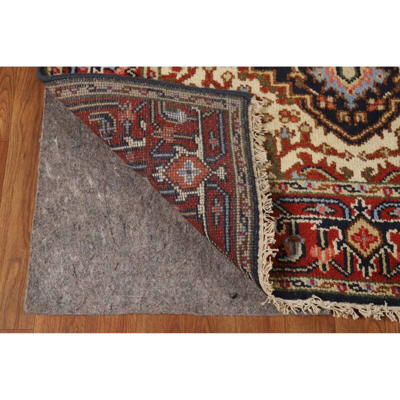 Hand Knotted Oriental 100% Wool Carpet Traditional Medallion Navy Blue & Blues Heriz (serapi) Area Rug - 5' 11'' X 4' 0''