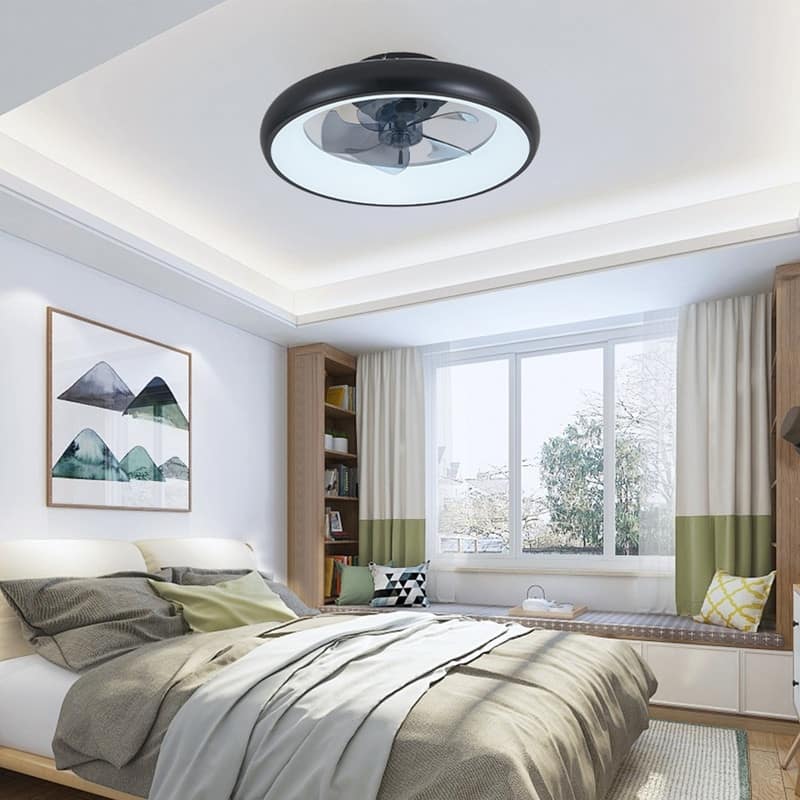 20" Black Smart LED Ceiling Fan – Dimmable & Adjustable Color Temperature, Silent 6-Speed Reversible DC Motor.