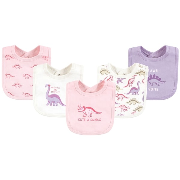 slide 1 of 1, Touched by Nature Infant Girl Organic Cotton Bibs, Retro Dino, One Size - Retro Dino - One Size One Size - Retro Dino
