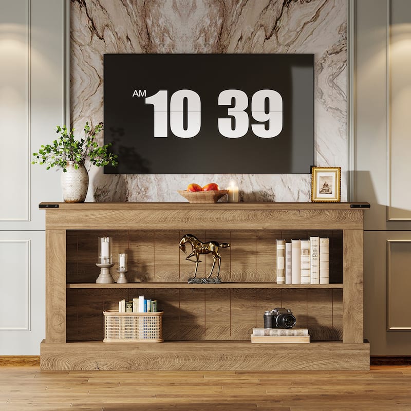 White Stand for 75-Inch TV, Farmhouse - Natural