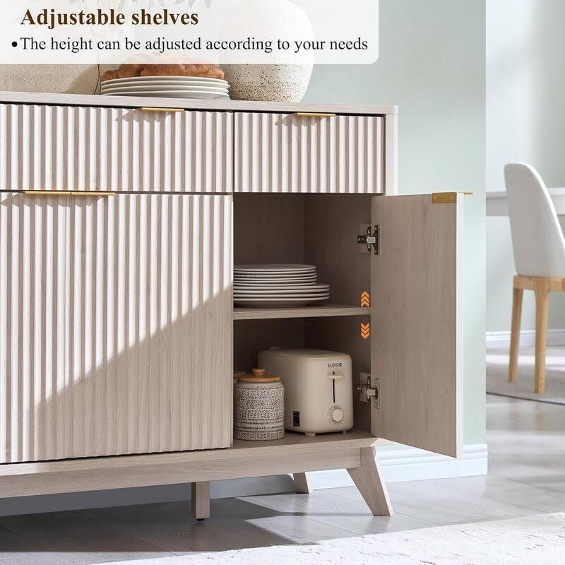 Modern Fluted Buffet Sideboard Cabinet, Buffet Table Coffee/Wine Bar