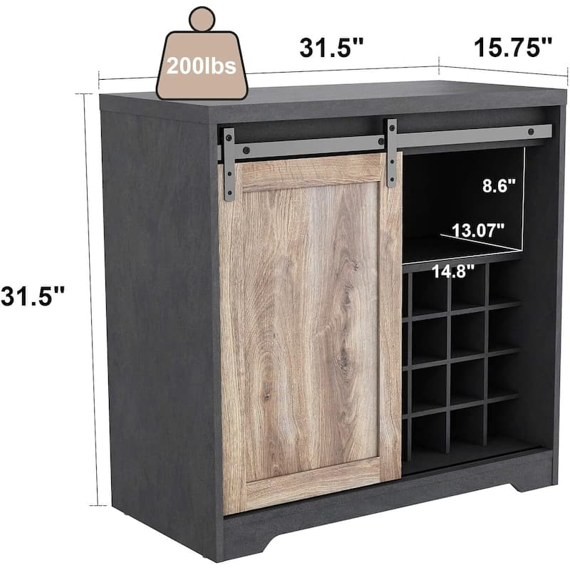 Coffee Bar Cabinet with Sliding Barn Door, Industrial Buffet Cabinet with Wine Storage