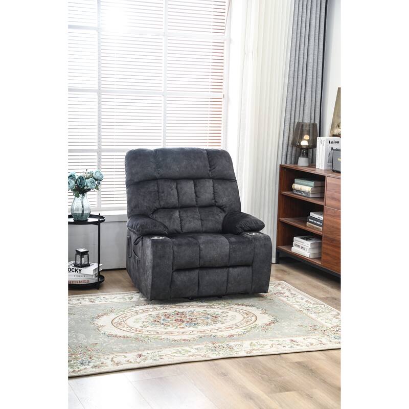 Power Lift Recliner Chair with Heat & Massage, High Density Foam Electric Sofa, Lounge Chair with Side Pockets & Cup Holders