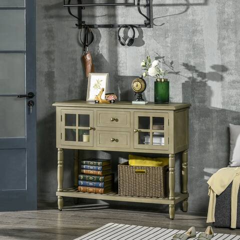 HOMCOM Vintage Console Table with 2 Drawers and Cabinets, Retro Sofa Table for Entryway, Living Room and Hallway