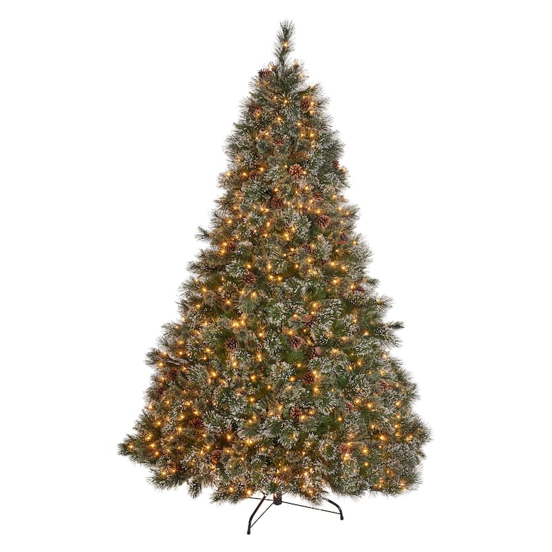 9' Cashmere and Snow Bristle Mixed Tree with 105 Pine Cones and 1200Clear Lights-UL,2317tips