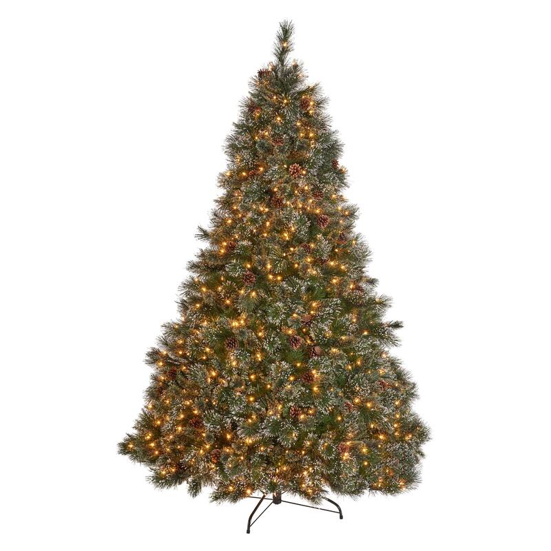 9FT Cashmere and Snow Bristle Mixed Tree with 2317 Tips, 105 Pine Cones & 1200 Clear Lights