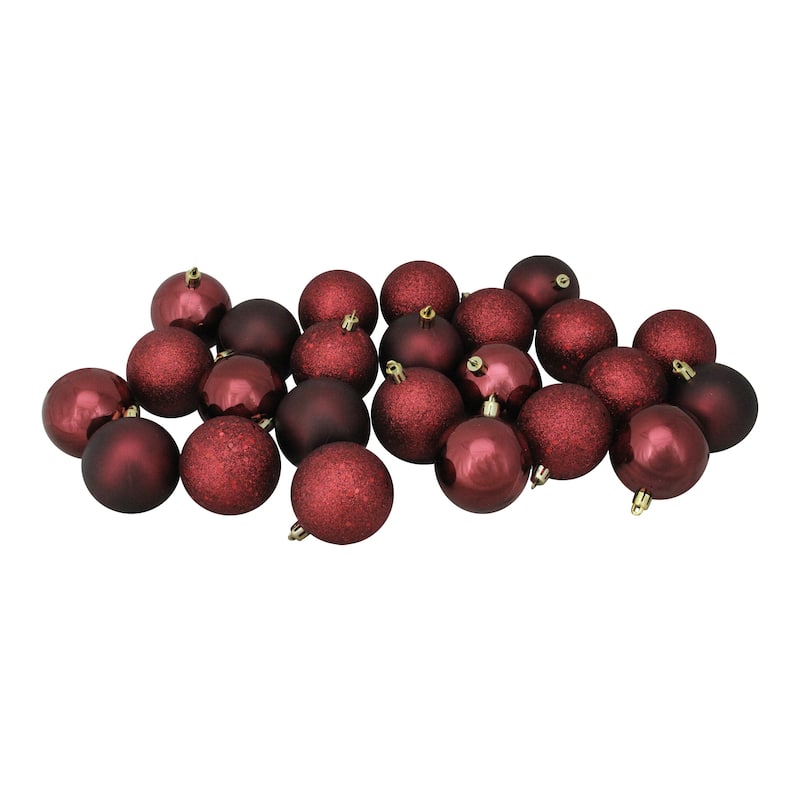 24ct Burgundy Shatterproof 4-Finish Christmas Ball Ornaments 2.5"