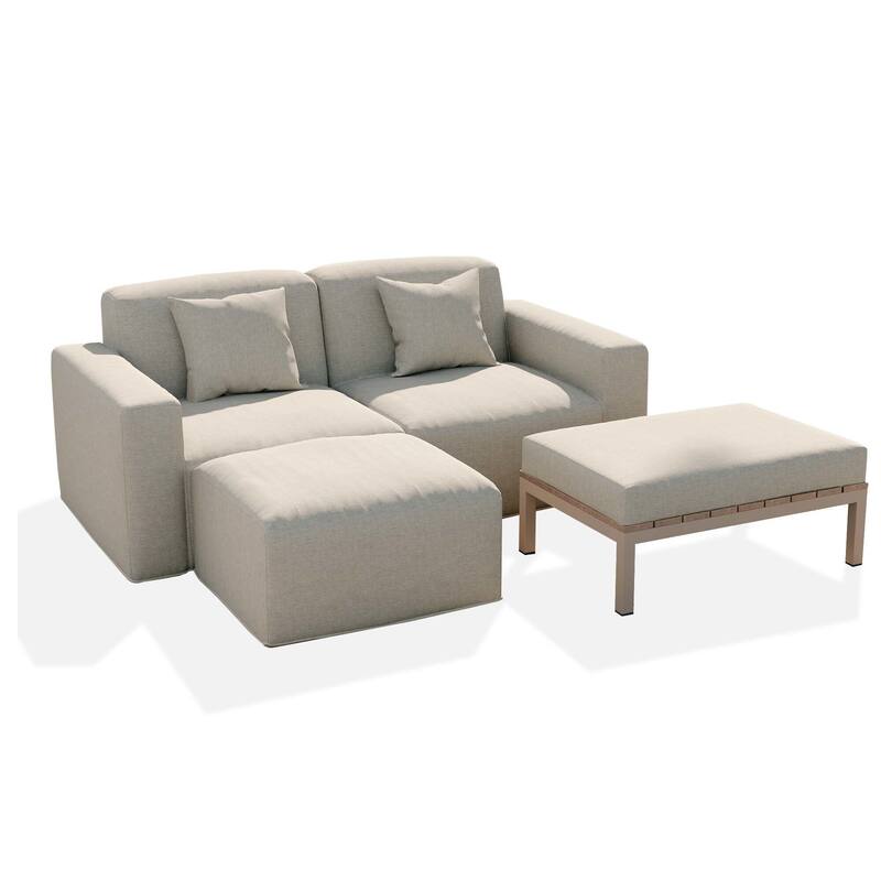 No Assembly Outdoor Patio Modular Sofa with Ottoman, Coffee Table