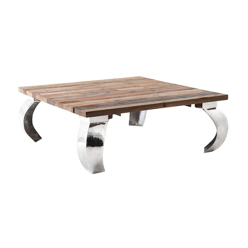 39" Steel And Reclaimed Wood Contemporary Square Coffee Table - 14.57" H x 39.37" W x 39.37" D