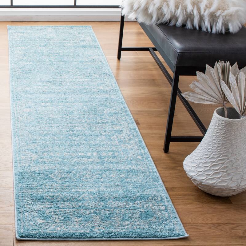 SAFAVIEH Tulum Luna Moroccan Boho Rug - 2' x 8' Runner - Aqua/Ivory