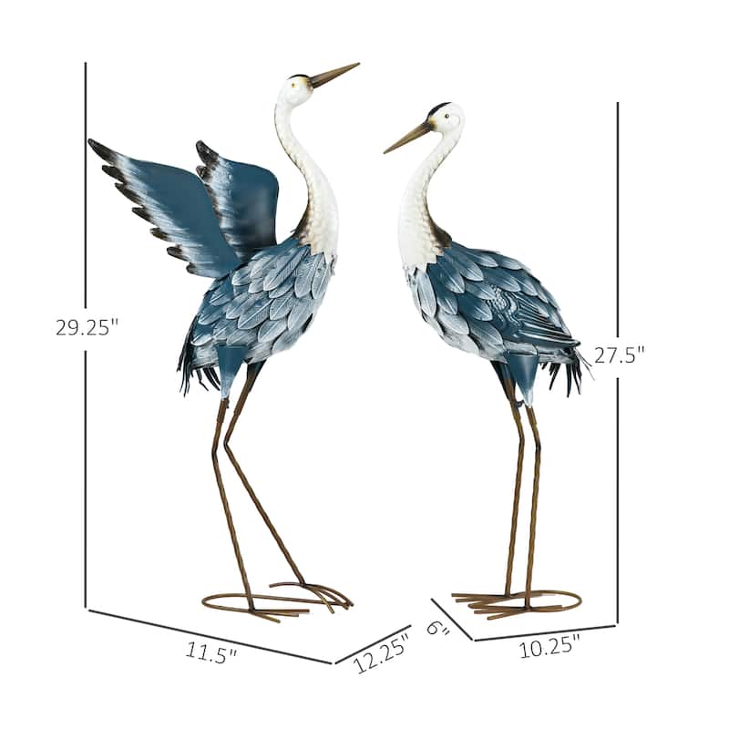 Outsunny Heron Garden Statues, 29" & 27.5" Standing Bird Sculptures, Metal Yard Art Decor for Lawn, Patio, Backyard