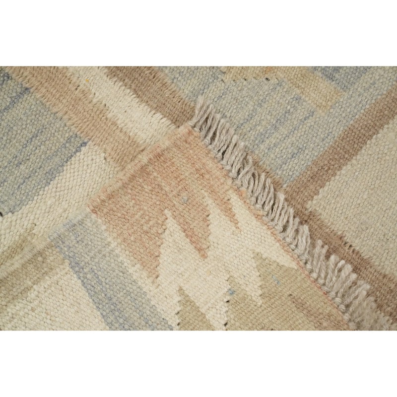 Hand Woven Oriental 100% Wool Carpet Southwestern Tribal Navy Blue & Blues Kilim Area Rug - 13' 2'' X 9' 9''