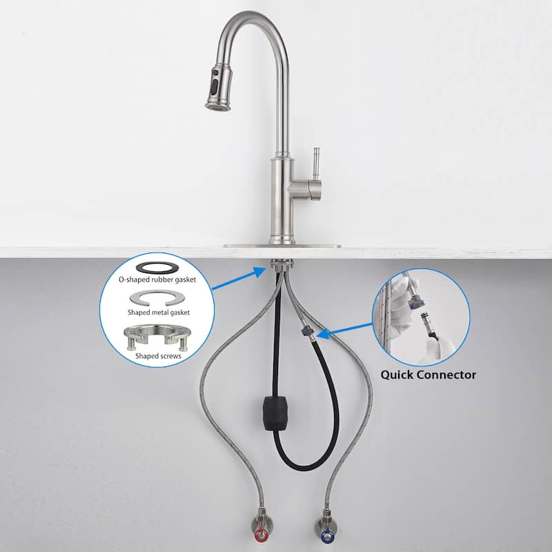 Single Handle Pull Down Sprayer Kitchen Faucet in Brushed Nickel