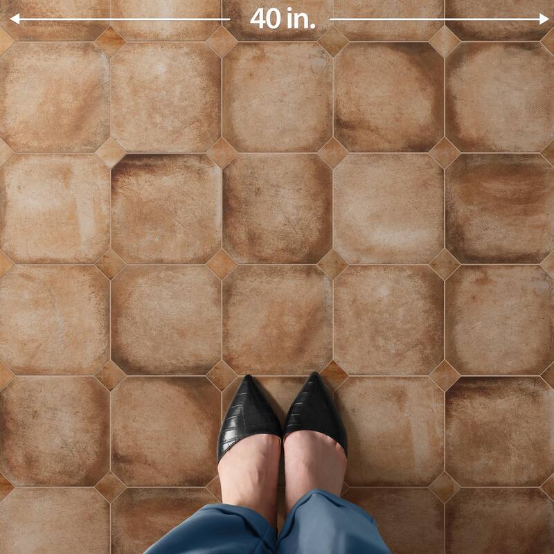 Merola Tile Laverton Octagon Natural with Taco Natural 7-7/8" x 7-7/8" Porcelain Floor and Wall Tile