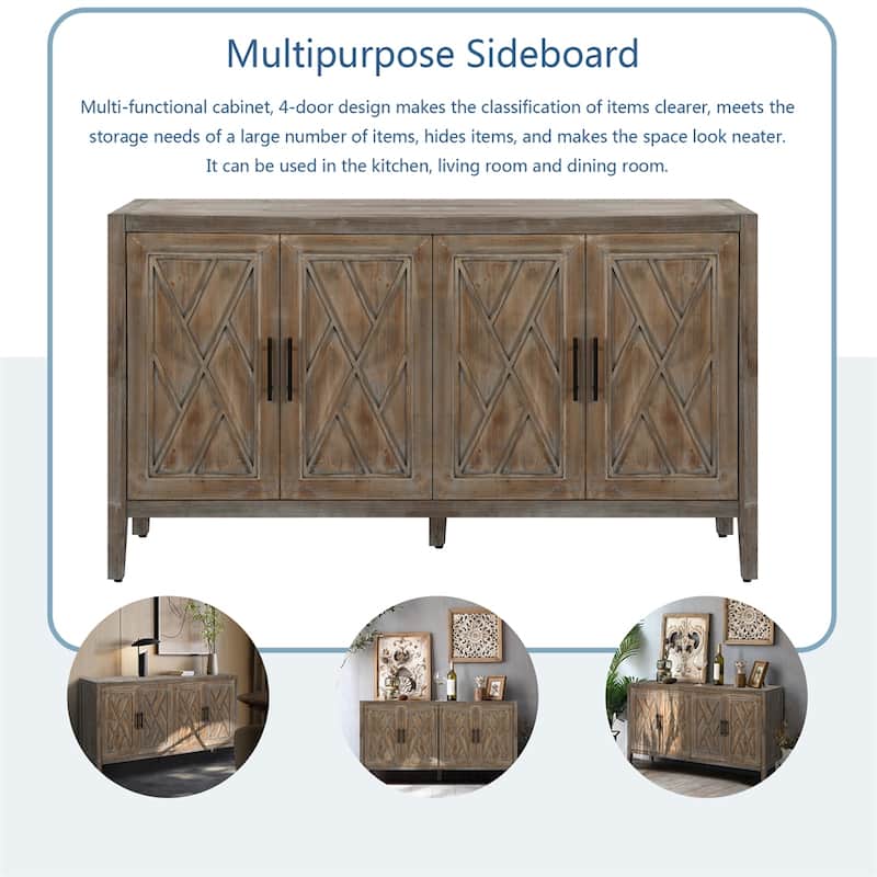 4 Door Wooden Twill Sideboard American Country Vintage Old Living Room