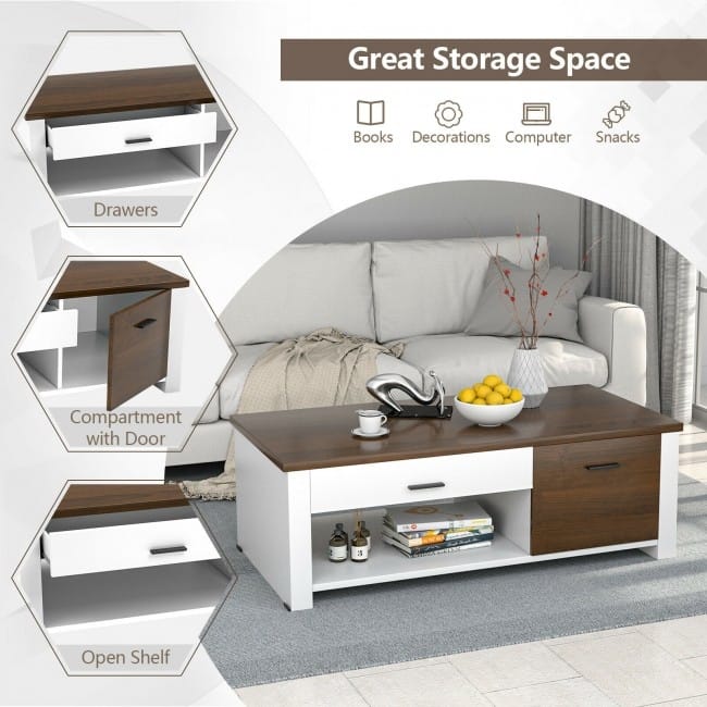 Modern Coffee Table with Front Back Drawers and Compartments for Living Room - 47.2" x 23.6" x 16.1"