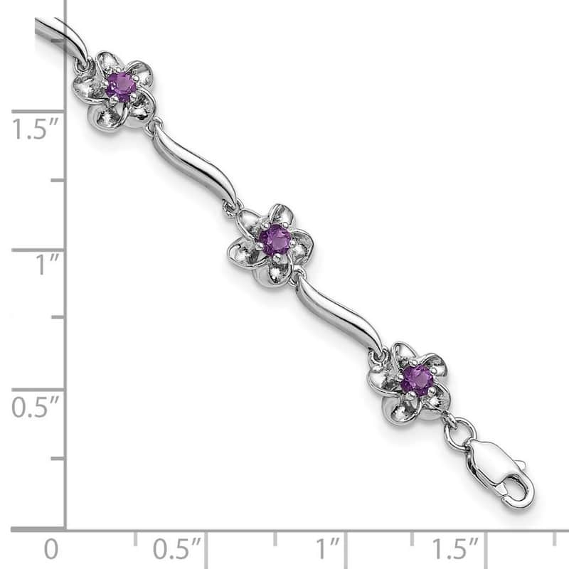 Curata 7.85mm 925 Sterling Silver Rhodium Plated Floral Amethyst Bracelet