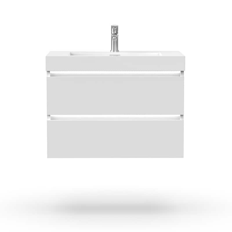 Vanity Art LED Light 24-Inch Single Sink Wall Hung Bathroom Vanity Set White Stone Top Glossy Finish with Sensor Switch