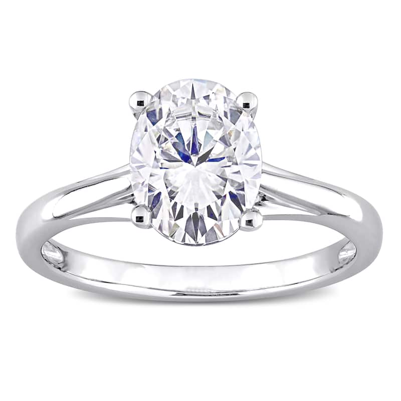 Miadora 14k White Gold 2ct TGW Oval-cut Created White Moissanite Solitaire Engagement Ring